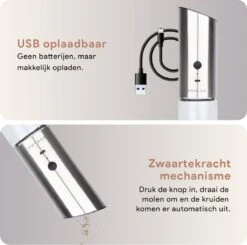 DODANA Premium Peper - & Zoutmolen Elektrisch - 1 Stuk - Pepermolen - Zoutmolen - Oplaadbaar - USB - Elektrische Pepermolen - RVS - Zwaartekracht Functie - LED Lamp - Nl Handleiding - Incl Borsteltje -Keukengerei Winkel 1200x1192 1