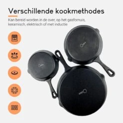 Ocina Gietijzeren Pan – Set Van 3 Stuks – ø25cm, ø19.5cm En ø16cm - Skillet - Koekenpan – Hapjespan – Koekenpan Inductie – Koekenpannenset - Gietijzeren Pan Bbq - Gietijzer - Incl. Receptenboek -Keukengerei Winkel 1200x1200 208
