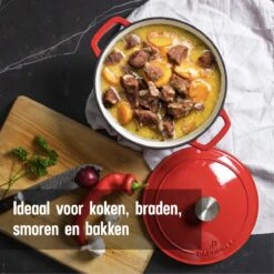 Daumonet Carême Rouge Gietijzeren Braadpan - Sudderpan Kersen Rood - Rond - Ø26 Cm - 4,4 Liter - PFAS & PFOA Vrij - Emaille - Geschikt Voor Alle Warmtebronnen - Elektrisch - Gas - Halogeen - Inductie - Keramisch - Vaatwasserbestendig -Keukengerei Winkel 1200x1200 497