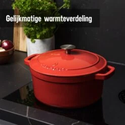 Daumonet Carême Rouge Gietijzeren Braadpan - Sudderpan Kersen Rood - Rond - Ø26 Cm - 4,4 Liter - PFAS & PFOA Vrij - Emaille - Geschikt Voor Alle Warmtebronnen - Elektrisch - Gas - Halogeen - Inductie - Keramisch - Vaatwasserbestendig -Keukengerei Winkel 1200x1200 499