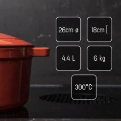 Daumonet Carême Rouge Gietijzeren Braadpan - Sudderpan Kersen Rood - Rond - Ø26 Cm - 4,4 Liter - PFAS & PFOA Vrij - Emaille - Geschikt Voor Alle Warmtebronnen - Elektrisch - Gas - Halogeen - Inductie - Keramisch - Vaatwasserbestendig -Keukengerei Winkel 1200x1200 500