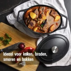 Gietijzeren Braadpan - Sudderpan Zwart Van Daumonet - Ovaal - Ø 29 Cm - 3 Liter - 100% PFAS & PFOA Vrij - Emaille - Geschikt Voor Alle Warmtebronnen - Elektrisch - Gas - Halogeen - Inductie - Keramisch - Vaatwasserbestendig -Keukengerei Winkel 1200x1200 515