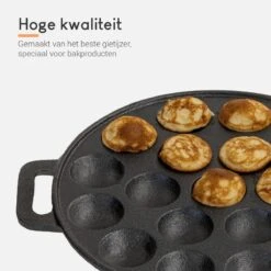 Ocina Poffertjespan – Combo Pack – 19 Poffertjes – Poffertjesmaker – Poffertjespan Inductie – Poffertjespan Electrisch – Gietijzeren Pan - Inclusief Doseerfles, Handvaten, 6x Poffertjesvorken En Invetkwast – Gratis Receptenboek -Keukengerei Winkel 1200x1200 549