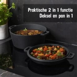 Daumonet Ducasse Gietijzeren Double Use Braadpan - Combi Sudderpan Zwart - 2-in-1 Bak- En Braadpan - PFAS & PFOA Vrij - Rond - Ø 26 Cm - 4,4 Liter - Emaille - Alle Warmtebronnen - Elektrisch - Gas - Halogeen - Inductie - Keramisch -Keukengerei Winkel 1200x1200 608