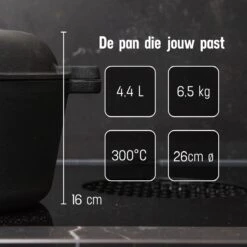 Daumonet Ducasse Gietijzeren Double Use Braadpan - Combi Sudderpan Zwart - 2-in-1 Bak- En Braadpan - PFAS & PFOA Vrij - Rond - Ø 26 Cm - 4,4 Liter - Emaille - Alle Warmtebronnen - Elektrisch - Gas - Halogeen - Inductie - Keramisch -Keukengerei Winkel 1200x1200 612