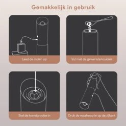 DODANA Premium Peper - & Zoutmolen Elektrisch - 1 Stuk - Pepermolen - Zoutmolen - Oplaadbaar - USB - Elektrische Pepermolen - RVS - Zwaartekracht Functie - LED Lamp - Nl Handleiding - Incl Borsteltje -Keukengerei Winkel 1200x1200 639