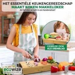 Ecowize 3-in-1 Bamboe Snijplank Met Opvangbak - Snijplank Hout Incl. 3 Roestvrijstalen Opvangbakjes Met Bamboe Deksel, 4 Inzetbare Raspen - Groentesnijder, Hakblok, Borrelplank, Tapasplank, Broodplank - 40x30cm - Duurzaam Cadeau -Keukengerei Winkel 1200x1200 668