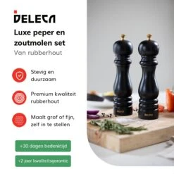 Deleca Luxe Peper En Zoutmolen Set - Met Geschenkdoos - Zout / Pepermolen - Rubberhout - Zwart & Goud -Keukengerei Winkel 1200x1200 697