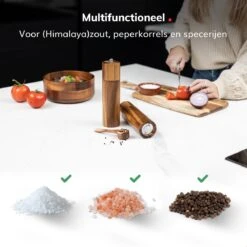 Deleca Luxe Peper En Zoutmolen Set - Zout / Pepermolen - Handmatig - Met Navul Lepel & Geschenkdoos - Acacia Hout - Rond -Keukengerei Winkel 1200x1200 707