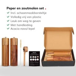 Deleca Luxe Peper En Zoutmolen Set - Zout / Pepermolen - Handmatig - Met Navul Lepel & Geschenkdoos - Acacia Hout - Rond -Keukengerei Winkel 1200x1200 711