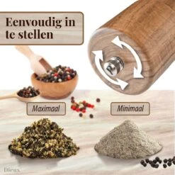 Dieux® - Peper En Zoutmolen Set - Cilinder Vorm - 22CM - Zout Peper Kruiden - 2 Stuks - Acacia Hout - Instelbare Maalgraad - Duurzaam - Luxe Kwaliteit - Hervulbaar - Pepermolen - Zoutmolen - BBQ Accesoires - Pasen -Keukengerei Winkel 1200x1200 716