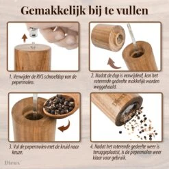 Dieux® - Peper En Zoutmolen Set - Cilinder Vorm - 22CM - Zout Peper Kruiden - 2 Stuks - Acacia Hout - Instelbare Maalgraad - Duurzaam - Luxe Kwaliteit - Hervulbaar - Pepermolen - Zoutmolen - BBQ Accesoires - Pasen -Keukengerei Winkel 1200x1200 717