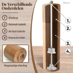 Dieux® - Peper En Zoutmolen Set - Cilinder Vorm - 22CM - Zout Peper Kruiden - 2 Stuks - Acacia Hout - Instelbare Maalgraad - Duurzaam - Luxe Kwaliteit - Hervulbaar - Pepermolen - Zoutmolen - BBQ Accesoires - Pasen -Keukengerei Winkel 1200x1200 719