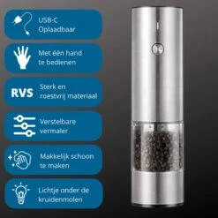 GOV Elektrische Peper- En Zoutmolen RVS XL Oplaadbaar - Automatische Pepermolen -Keukengerei Winkel 1200x1200 722