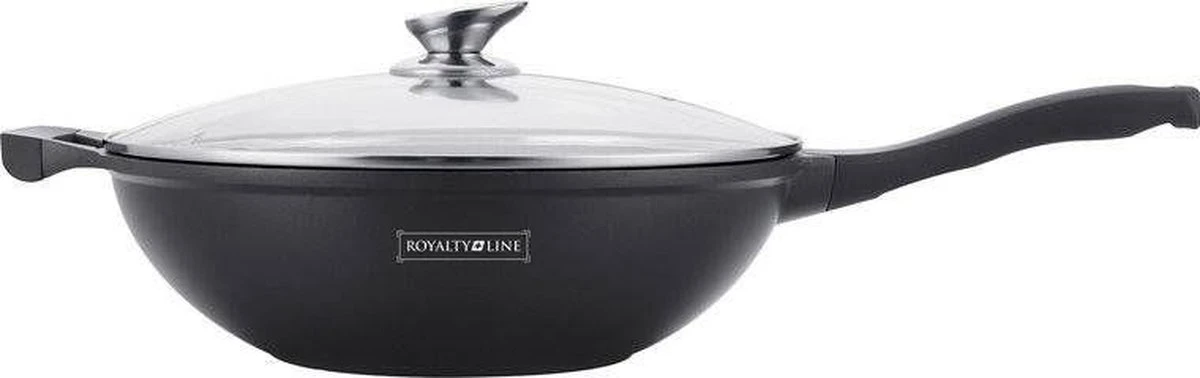 Royalty Line Marble Coating Wok - Met Glazen Deksel - Zwart - 30 Cm 5 Royalty Line Marble Coating Wok - Met Glazen Deksel - Zwart - 30 Cm - Afbeelding 5