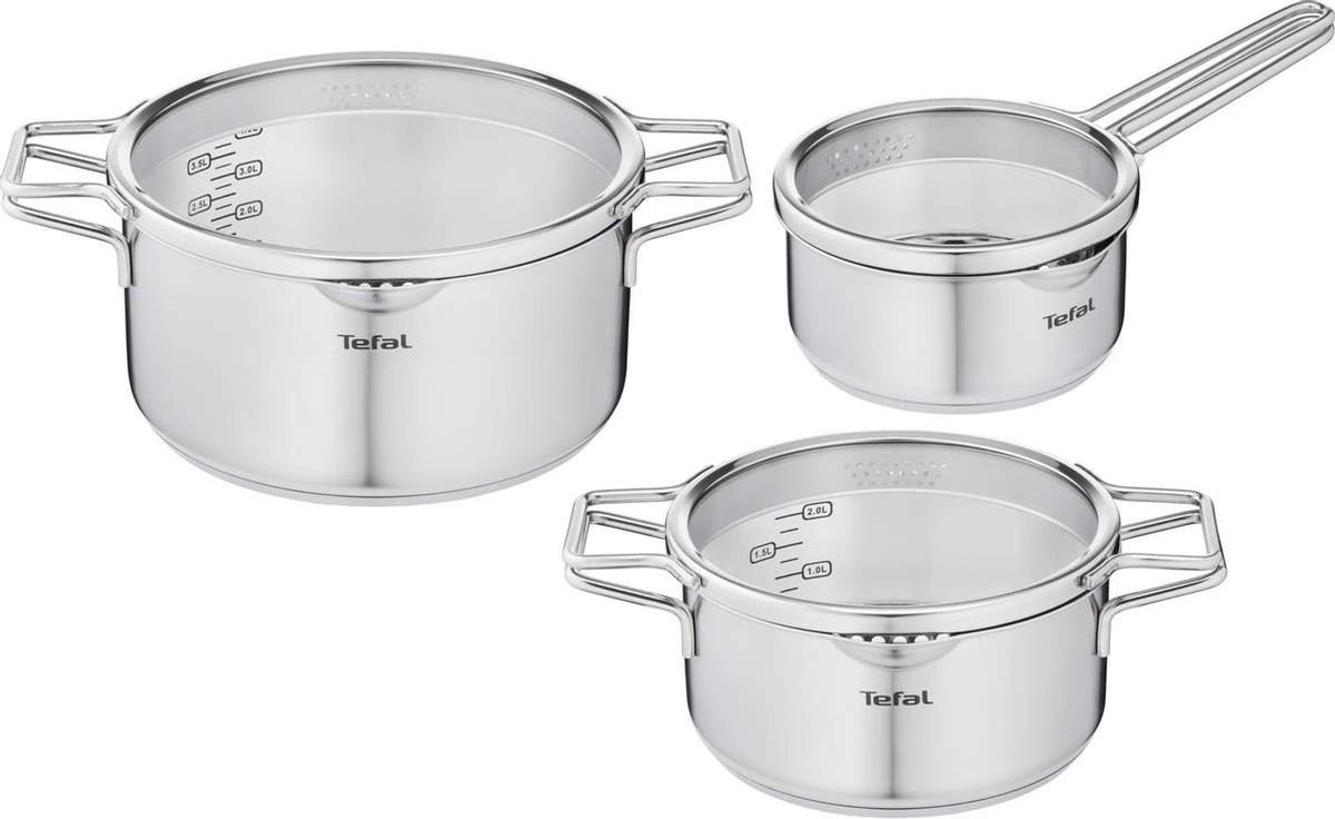 Tefal Nordica Pannenset 3 Delig - Steelpan Ø 16 Cm & Kookpan Ø 20 + Ø 24 Cm 1 Tefal Nordica Pannenset 3 Delig - Steelpan Ø 16 Cm & Kookpan Ø 20 + Ø 24 Cm